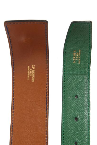 HERMES An Hermès reversible leather belt with silver-colored metal 'chain' buckle,...