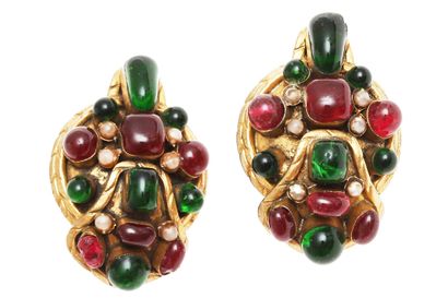 CHANEL A pair of Chanel clip-on earrings with 'ruby' and 'emerald' cabochons, Autumn-Winter...