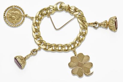 null Bracelet vermeil glass and gold



with curb links in 18K (750) gold, decorated...