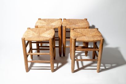 Charlotte PERRIAND (1903-1999) Set of four stools n°17 and two chairs n°19, "Bauche"...
