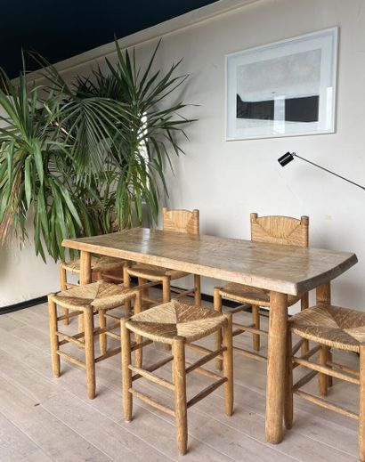 Charlotte PERRIAND (1903-1999) Set of four stools n°17 and two chairs n°19, "Bauche"...