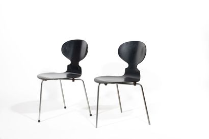 Arne JACOBSEN (1902-1971) Pair of tripod chairs, Ant/Fourmi model, n°3100

Created...