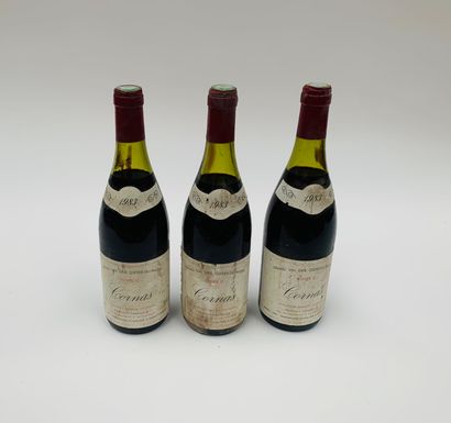 Cornas, Cuvée C - Marcel Juge 3 bouteilles 1983 Etiquettes très abîmées et poussiéreuses,...