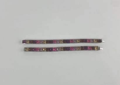 CHRISTIAN DIOR Year 1980 

Lot of two articulated silver plated bracelet with rhinestones...
