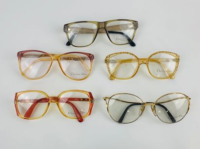 CHRISTIAN DIOR Year 1980 

Lot including 5 pairs of eyeglasses.

Marked Christian...