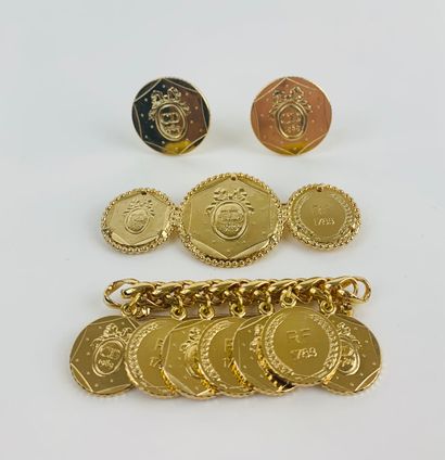 CHRISTIAN DIOR 1989 

Set comprising gold-plated metal with RF 1789 and CD 1989 coins.

Marked...