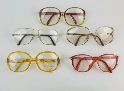 CHRISTIAN DIOR Year 1980 

Lot including 5 pairs of eyeglasses.

Marked Christian...