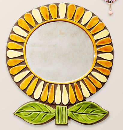 MITHÉ ESPELT (1923-2020) Miroir 
Céramique émaillée polychrome 
 37.5 x 33 cm 
 Provenance...