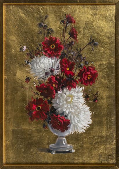 Pierre COMMARMOND (1897-1983) Bouquet de fleurs sur fond or
Huile signée en bas à...