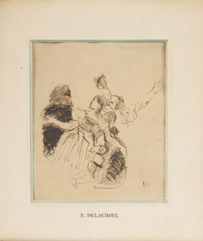 Atelier d'Eugène DELACROIX (1798-1863) Esquisses pour un groupe de quatre figures,...