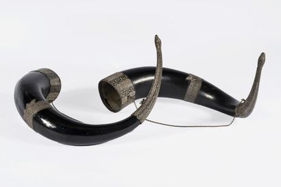 null Russie, XIXème siècle
Paire de cornes de buffle montées en métal argenté
