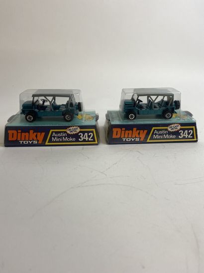 DINKY TOYS ENGLAND - Ref 342 Austin Mini Moke X2 Turquoise metallic color, grey plastic...
