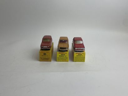 DINKY TOYS FRANCE: Trois voitures Renault ref 1416 Renault 6 BE, with its BE box
ref...
