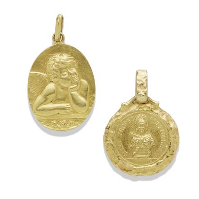 null Two gold medals

In 18K gold (750), the first medal depicting an angel, monogrammed...