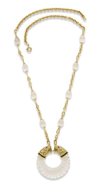 null Rock crystal and enamel necklace

In 18K (750) yellow gold, the chain with forçat...