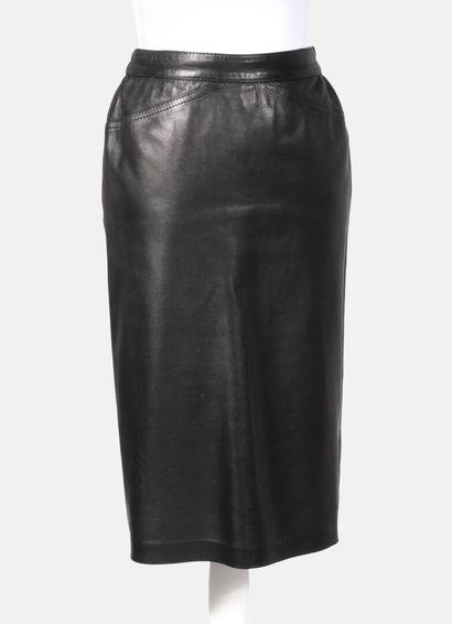 AMPHIBOLES Amphiboles, 271 rue Saint Honoré Paris- Black leather skirt suit, golden...