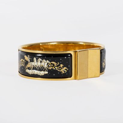 HERMES Gold-plated metal and enamel bracelet with a tank motif