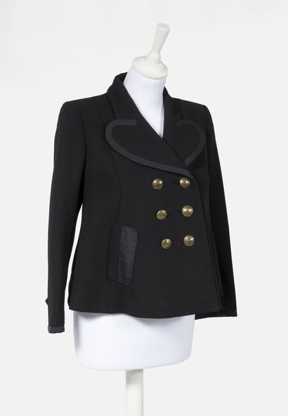 LOUIS VUITTON Black wool flared jacket with double buttoning.

Decorated with braid...