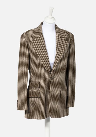 Jacques FATH Wool and velvet coat with brown and beige checks, with a houndstooth...