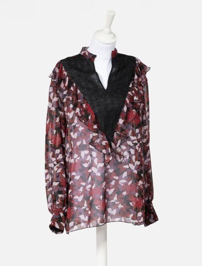 GIAMBA Silk blouse with flower motifs, black lace V-neckline



Size 42/S Italia...