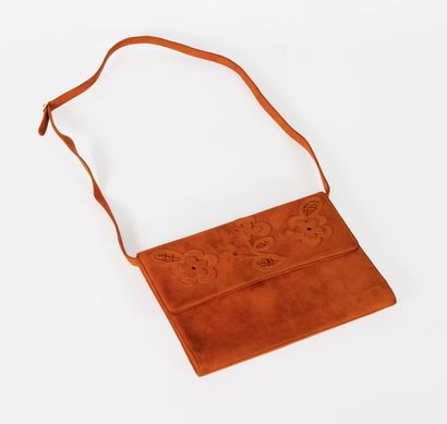 Mario VALENTINO Orange suede shoulder bag, a pair of leather sandals by Mario Valentino,...