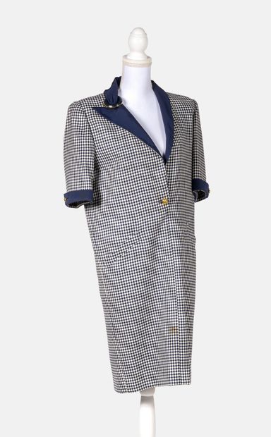 VALENTINO Boutique Wool and cotton grosgrain dress with small navy blue and white...
