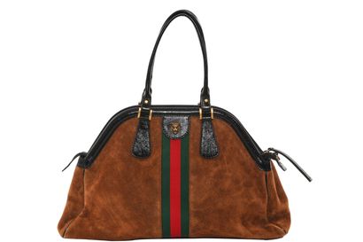 GUCCI Sac "ReBelle", moderne, 



stamped, in brown suede,with signature stripe and...