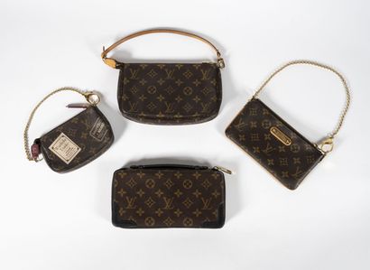 LOUIS VUITTON Three mini clutches

signed, including one printed with antique advertisements,...
