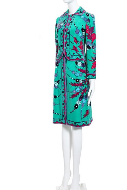 PUCCI Pucci printed velvet suit, 1960s

labeled, in shades of pink and green, comprising...