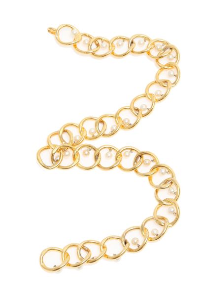 CHANEL Gold metal chain belt, 1986,

signed, with 'pearl' to each large link, length...