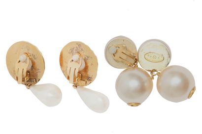 CHANEL Two pairs of earrings, 1980s-90s,

signed, the first with singular 'pearl'...