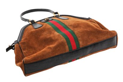 GUCCI ReBelle" bag, modern, 



stamped, in brown suede,with signature stripe and...