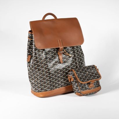GOYARD Two bags, 

signed, in monogrammed canvas and leather, the first a backpack,...