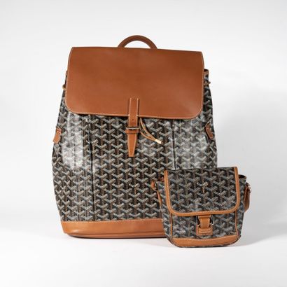 GOYARD Two bags, 

signed, in monogrammed canvas and leather, the first a backpack,...