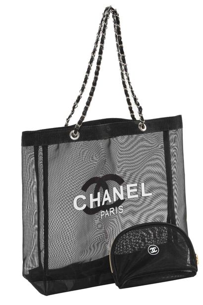 CHANEL Black mesh tote bag, customer gift, modern, 

signed, 35cm, 14in long; together...