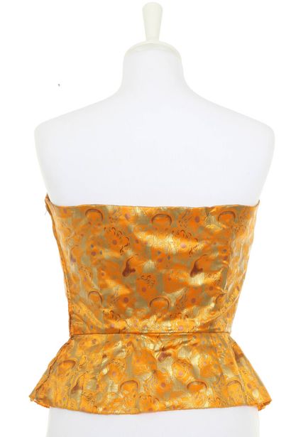 null Couture evening bustier,1940s, 

un-labelled, with printed stylized faces, lightly...
