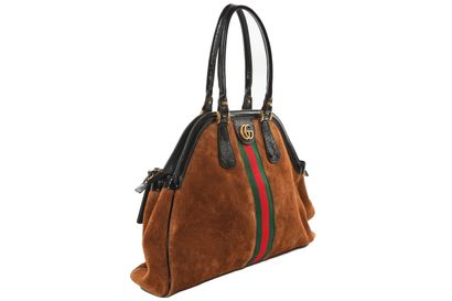 GUCCI ReBelle" bag, modern, 



stamped, in brown suede,with signature stripe and...