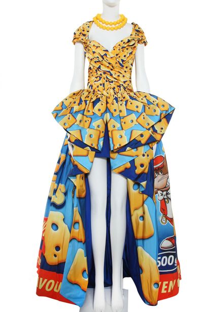 MOSCHINO BY JEREMY SCOTT 'Cheezy Bits Crackers' silk blend evening dress, Fall Winter...