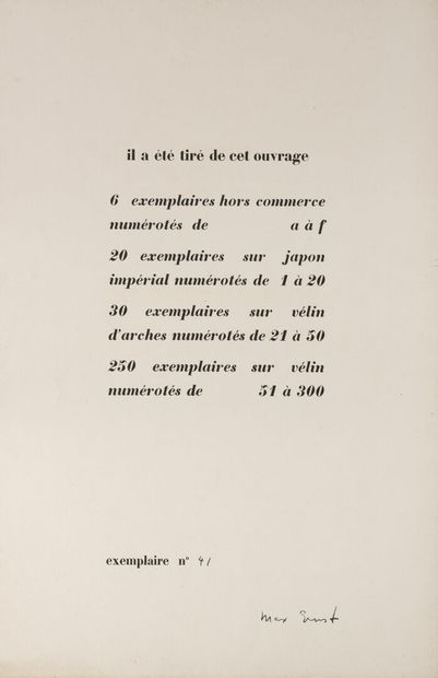 Max ERNST (1891-1976) Histoire naturelle

1926 

Paris

Edition Jeanne Bucher

In-folio...