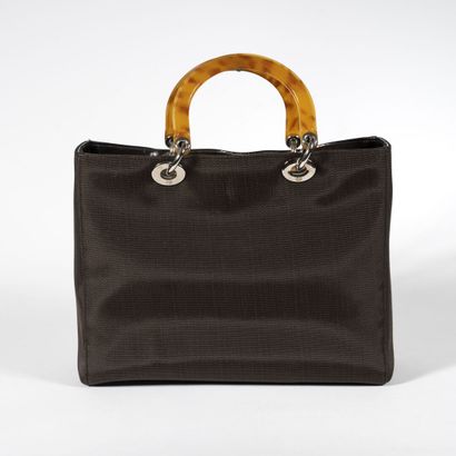DIOR Brown canvas handbag "Lady Dior", handles and logo like tortoiseshell, large...