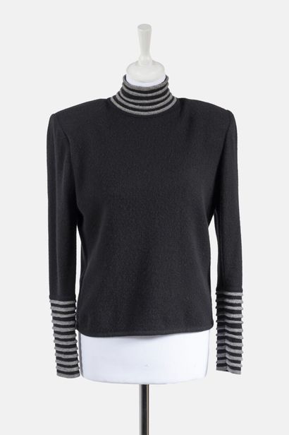 VALENTINO BOUTIQUE Black and grey wool turtleneck sweater, with epaulets, zip in...