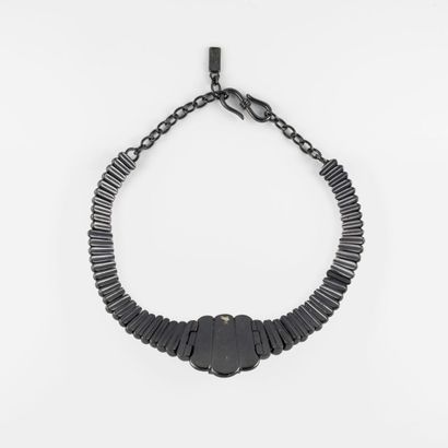 SAINT LAURENT Rive Gauche Necklace in blackened metal articulated with godrons in...