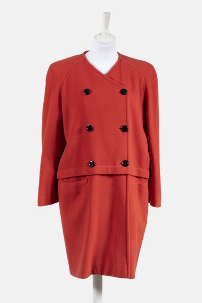 VALENTINO BOUTIQUE Orange wool double breasted coat with herringbone pattern
Italian...