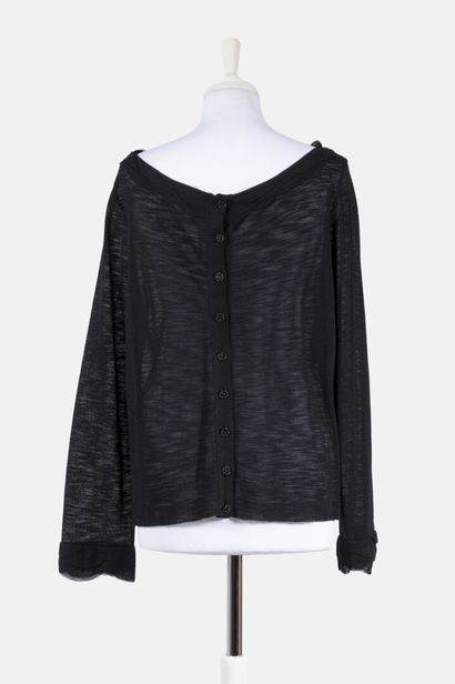 CHANEL Lightweight black modal sweater with dancer collar, back buttoning, signature...