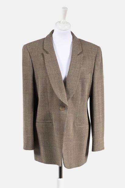 GIORGIO ARMANI Veste prince de Galles en laine et polyamide dans les tons de beige,...