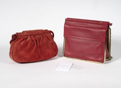 CHLOE ET LALIQUE -CHLOE- sac cartable en cuir rouge, bandoulière chaîne, avec sa...