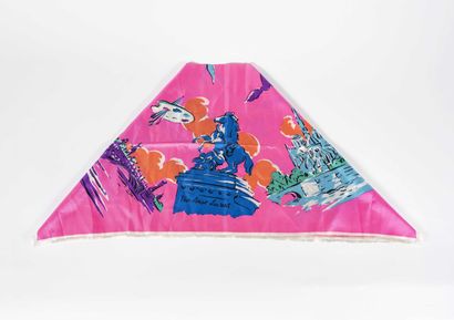 YVES SAINT LAURENT Pink silk scarf featuring the monuments of Paris

Very good c...