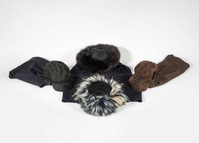 ATTRIBUE A YVES SAINT LAURENT Set of four hats including two suede and cotton caps,...