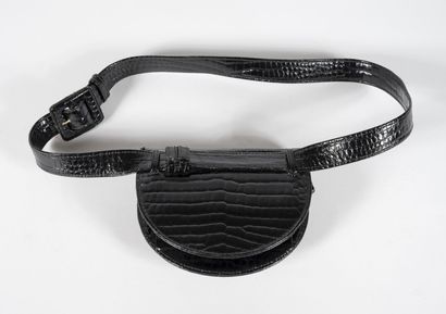 SAINT LAURENT RIVE GAUCHE Imitation black leather belt bag, signed Saint Laurent...