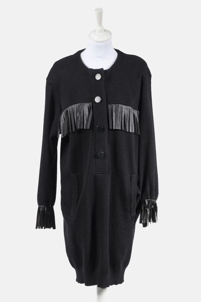 SAINT LAURENT Rive Gauche Black wool sweater dress with black leather buttons and...
